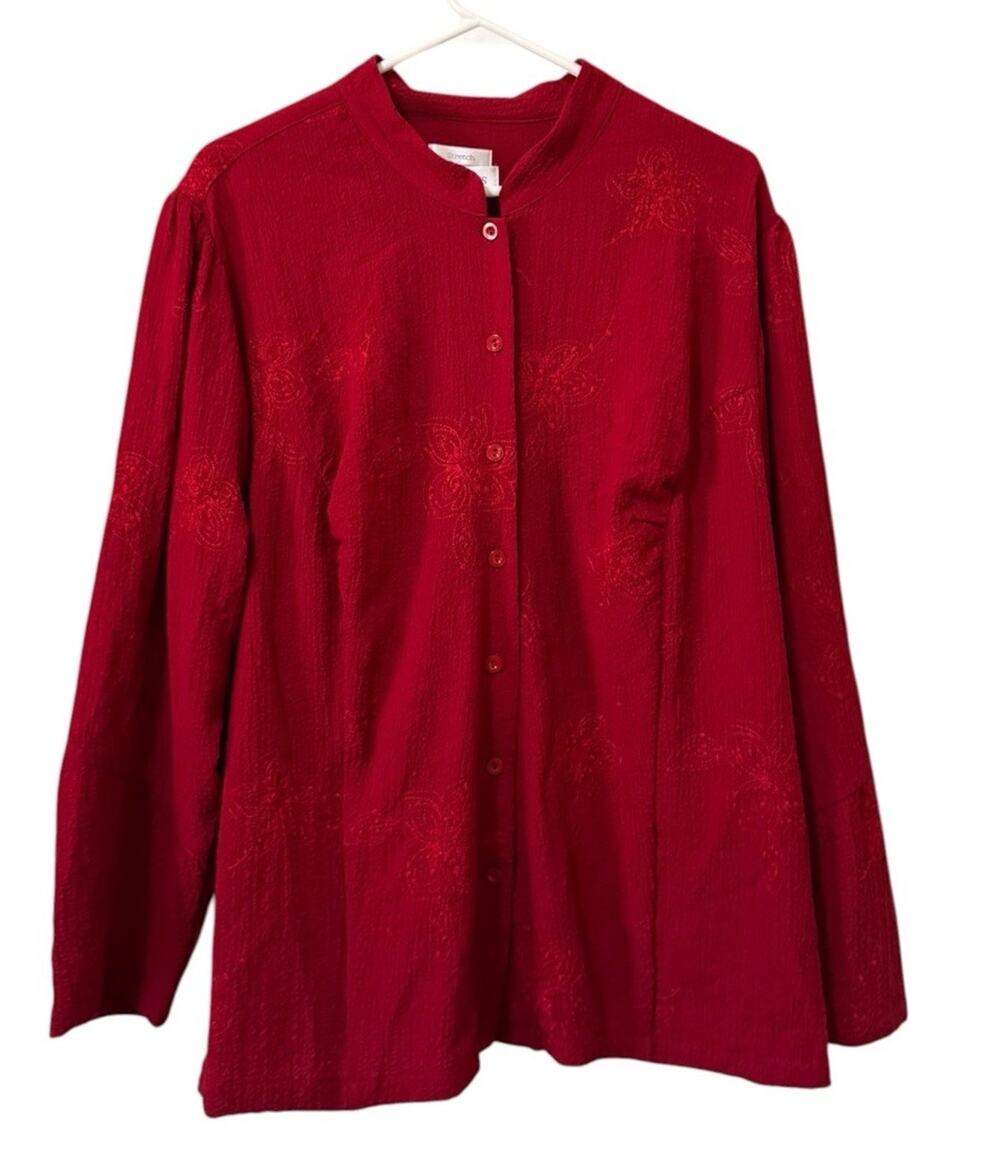 CJ Banks by Christopher & Banks Stretch Women Button Down Embroidered Blouse 2X